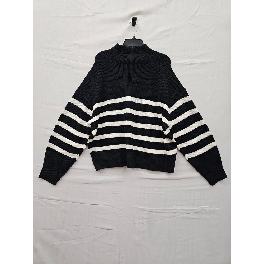 A New Day Womens XXL Black Cream Striped Mock Neck Knit Sweater 018142478